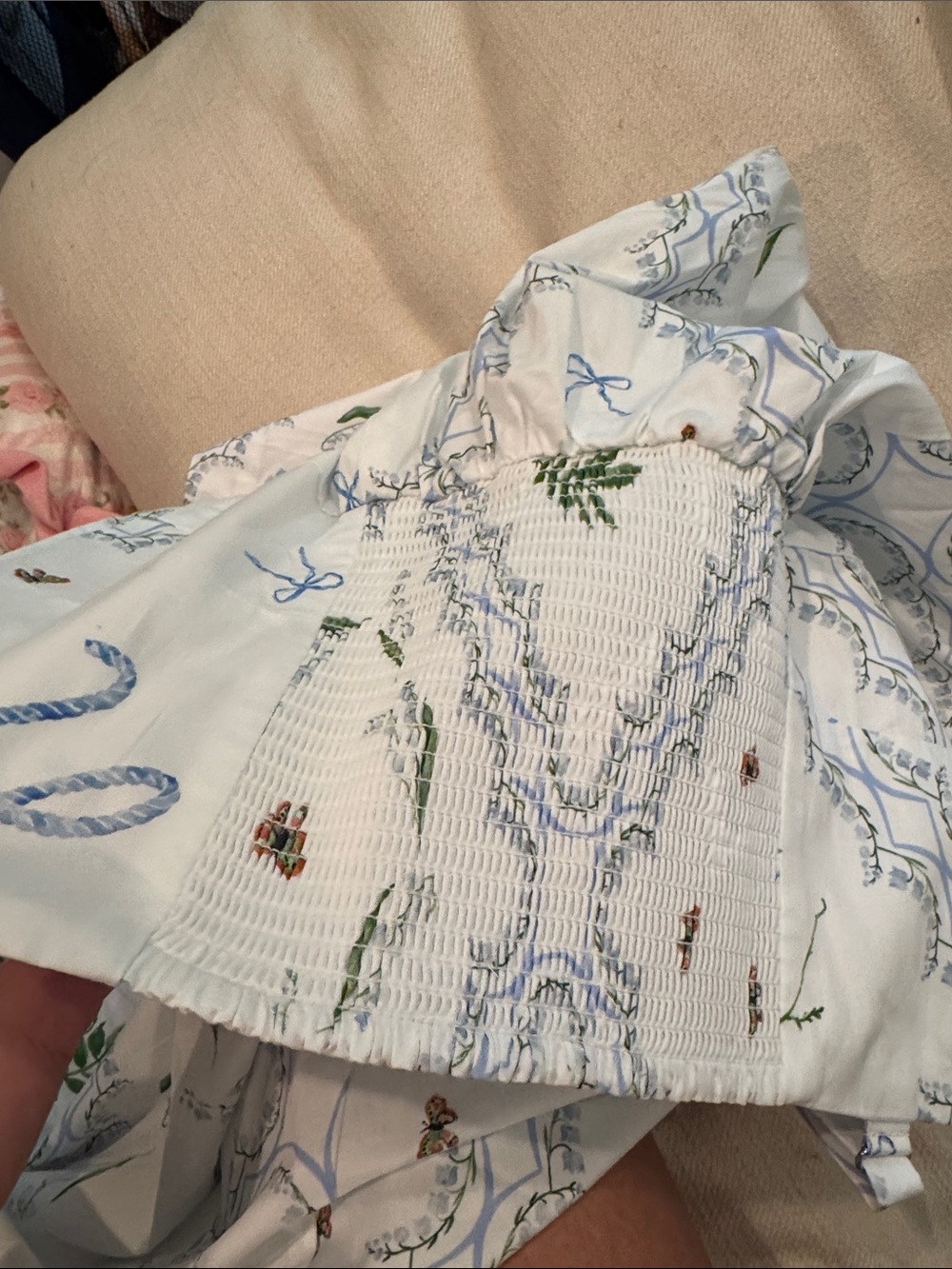 Hill House White Sundress with Blue Motif & Floral Accents - Picture 9 of 11